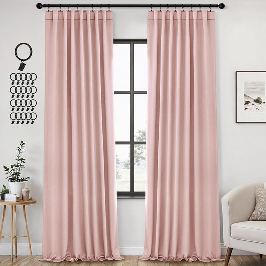 ANRODUO Light Pink Blackout Curtains for Girls Bedroom Living Room, Back Tab Rod Pocket Pinch Pleated Thermal Insulated Room Darkening Curtains 102 Inches Long 2 Panels, 52 x 102 Inch