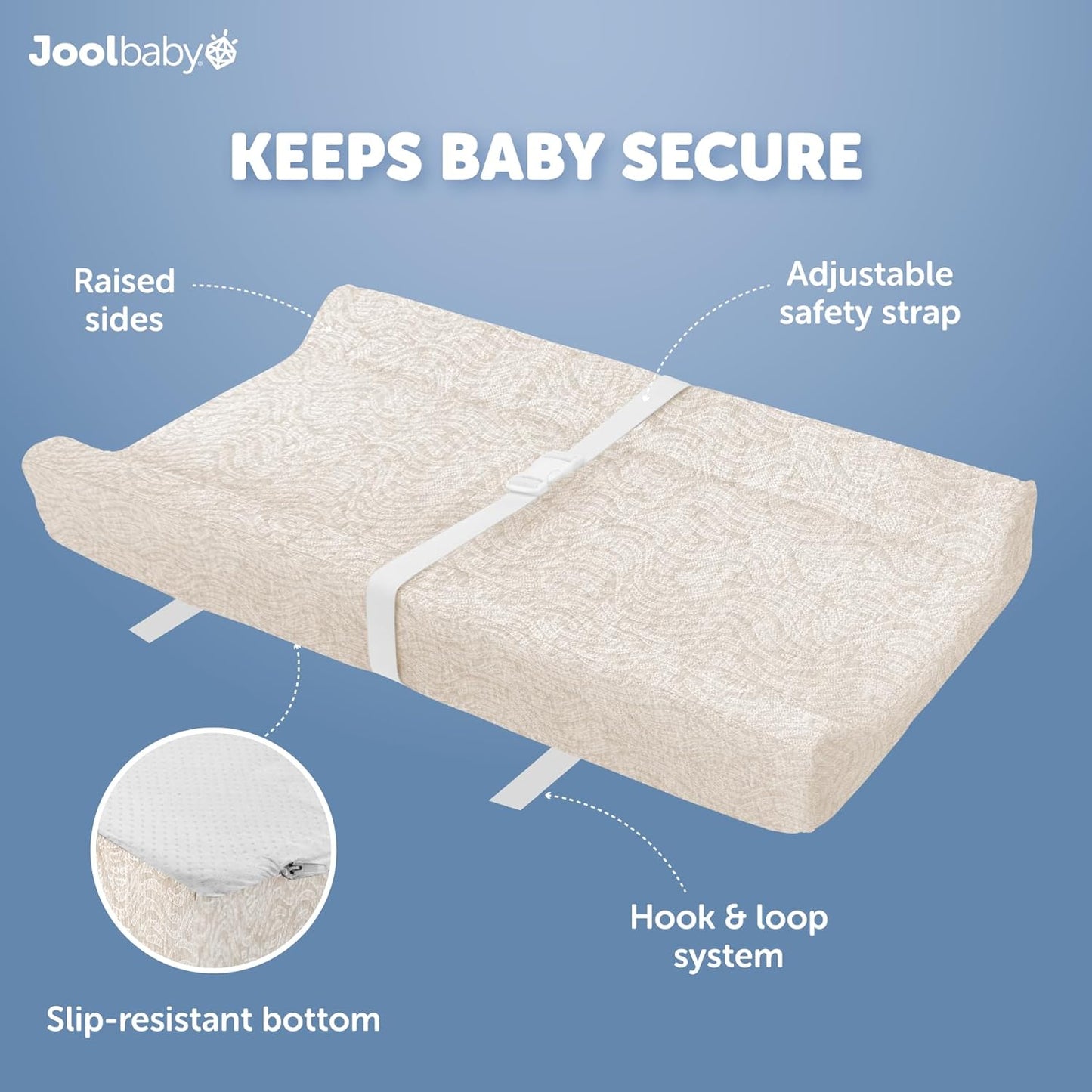 Jool Baby Soft Changing Pad + Washable Cover, Non-Slip - Fits Standard Changing Tables & Dressers (Oatmilk/Wave)