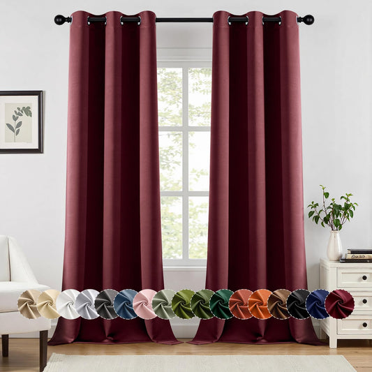MIULEE Burgundy Red Blackout Curtains for Bedroom Living Room 96 Inches Long 2 Panels, Thermal Insulated Room Darkening Drapes Solid Grommet Top Noise Reduction Christmas Window Treatments 40x96 Inch