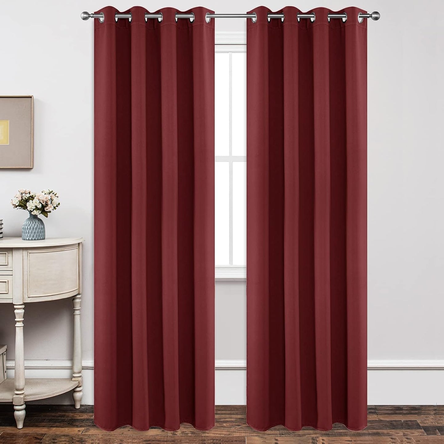 Joydeco Blackout Curtains 95 Inch Length 2 Panels Set, Thermal Insulated Long Curtains 2 Burg, Room Darkening Grommet Drapes for Living Room Bedroom Window (W52 x L95 Inch, Burgundy Red)