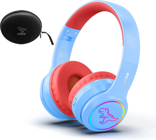 IFECCO Bluetooth Kids Boys Headphones with Microphone,Cute Light Up Dinosaur Children Wireless Headphones Volume-limiting for School Travel,Boys Gifts for 3-12years