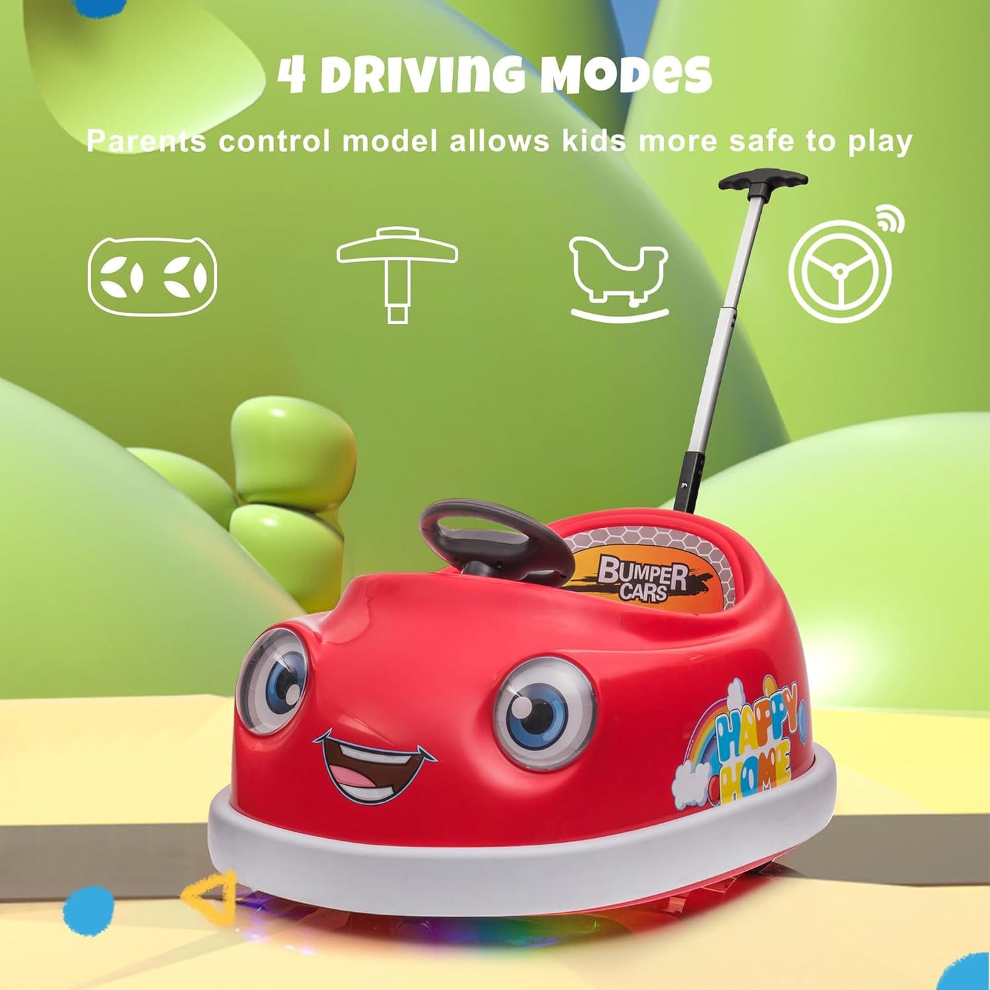 12V Dual Battery Electric Ride on Kids Bumper Car w/Remote Control,360 Degree Spin,Push Rod Rocker Horse Function,3-Speeds Babies & Toddlers Bumping Car Ride on Toy Gift for 1-4 Years Children (Red)