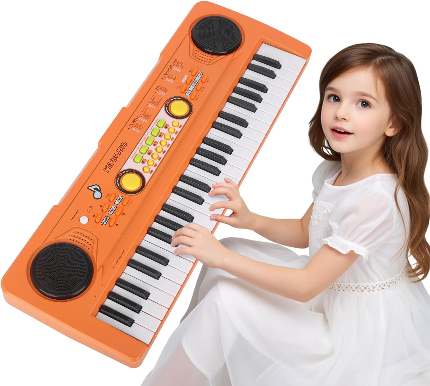 Kids Piano Keyboard Toy with Mic – 49 Keys Portable Electronic Piano for 3 4 5 6 7 Girls Boys Beginners Birthday Xmas Gifts, Orange