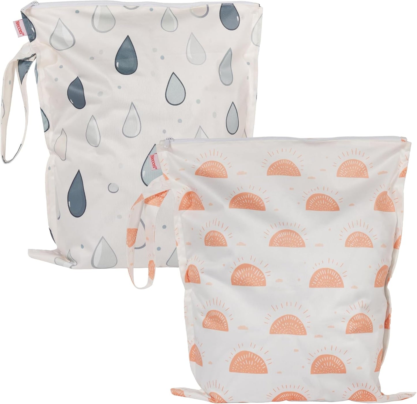 HECCEI Wet Dry Bag, 2-Pack Reusable Waterproof Wet Bagsfor Swimsuits & Baby Clothes, Leakproof Cloth Diaper Wet Bags for Travel & Diaper Changes (Sunny Drizzle)