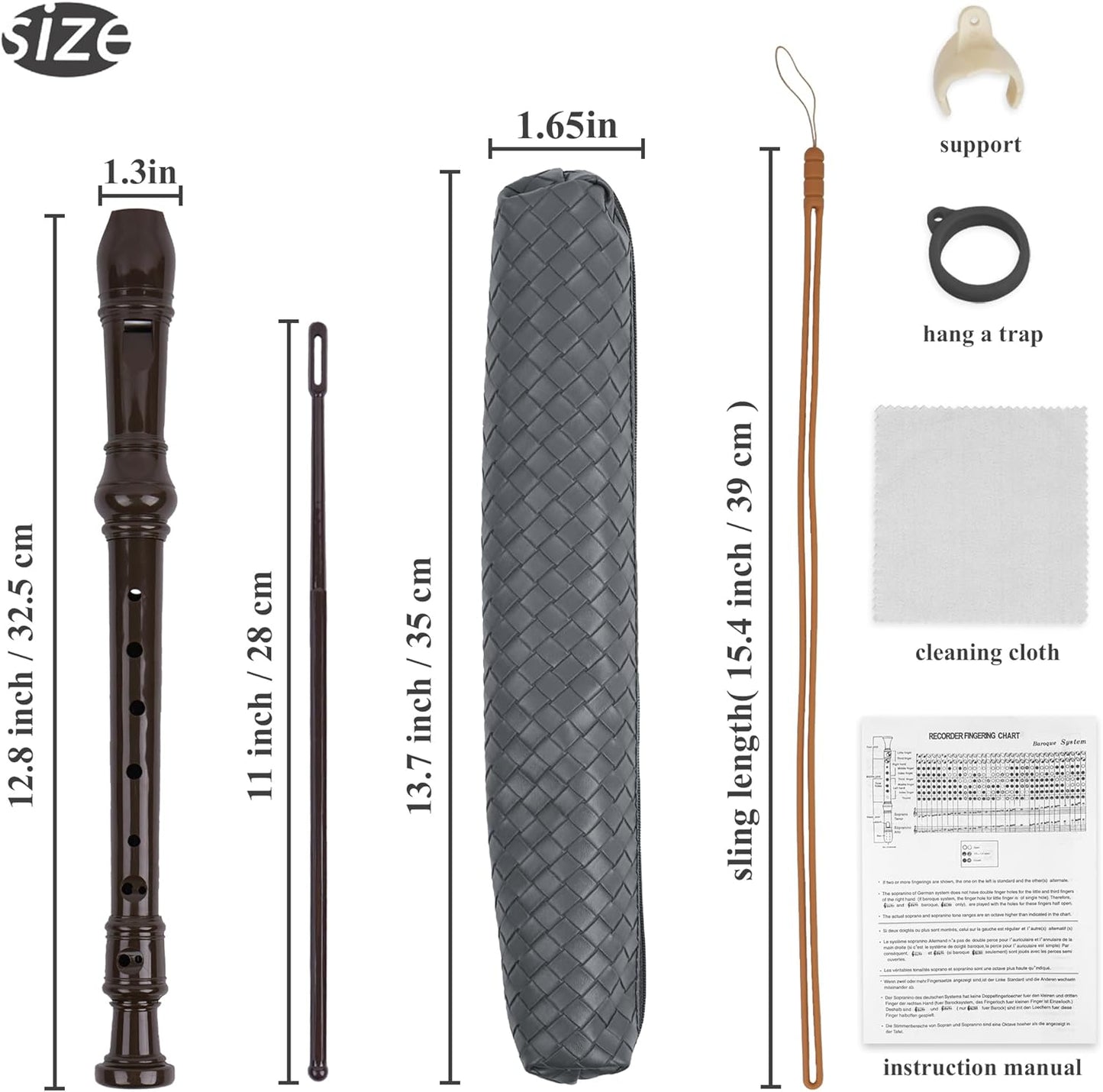 Recorder Instrument for Beginner Adults,8-Hole Soprano Descant Recorder Music Flute with Cleaning Rod & Case Bag For Home Entertainment(6-Woven Grey)