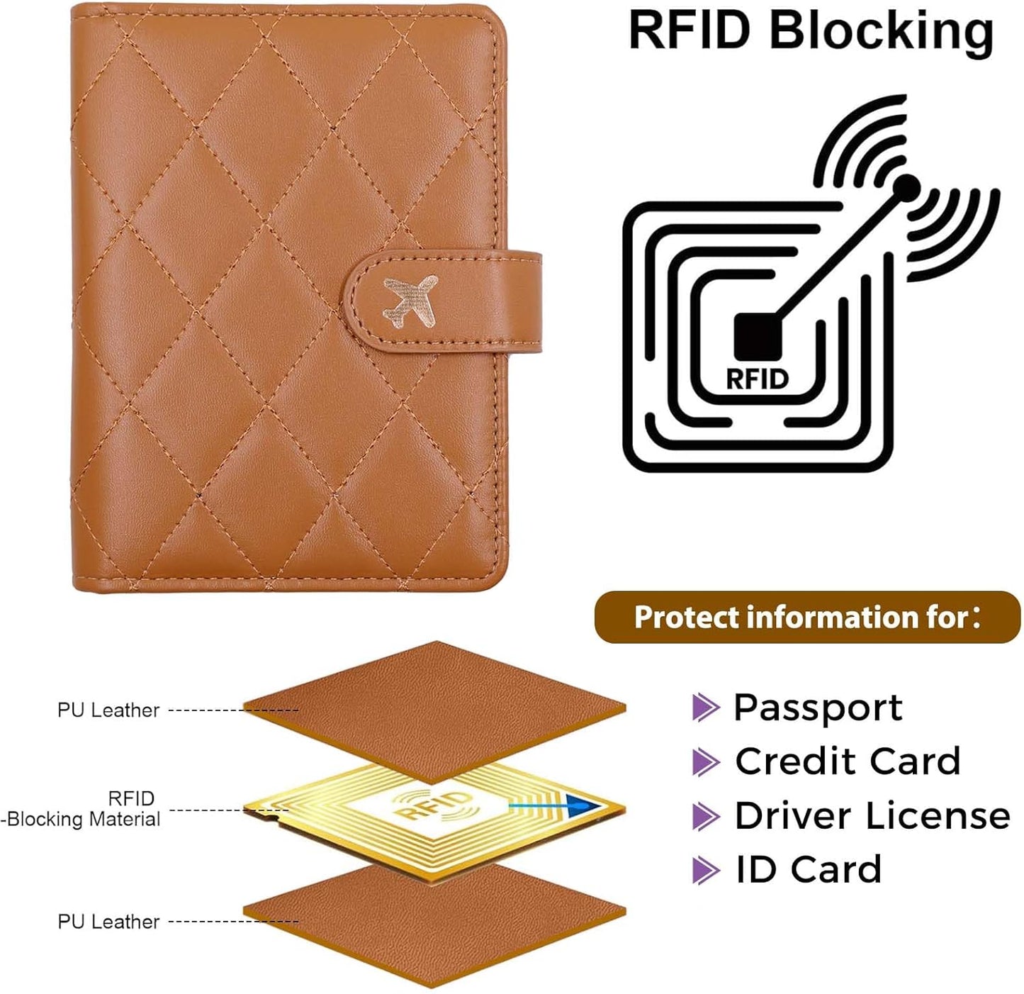Melsbrinna Rfid Passport Holder for Travel women/Men, Cute Passport Wallet Rfid Blocking Card Slots, Rfid Passport Cover/CaseTravel Wallet, Passport Book Holder (1, LG BROWN)