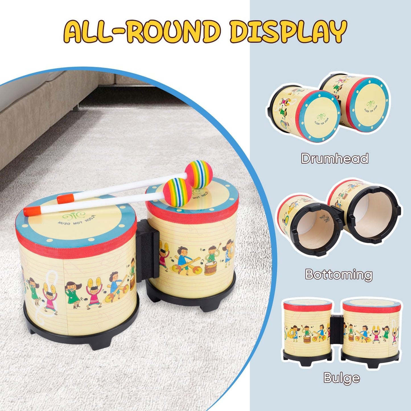 Bongo Drums for Kids 5"-6" Toddler Baby Toy Drum with 2 Colorful Drumsticks Rhythm Percussion Musical Instruments for Children, Boys, Girls,Birthday Gift