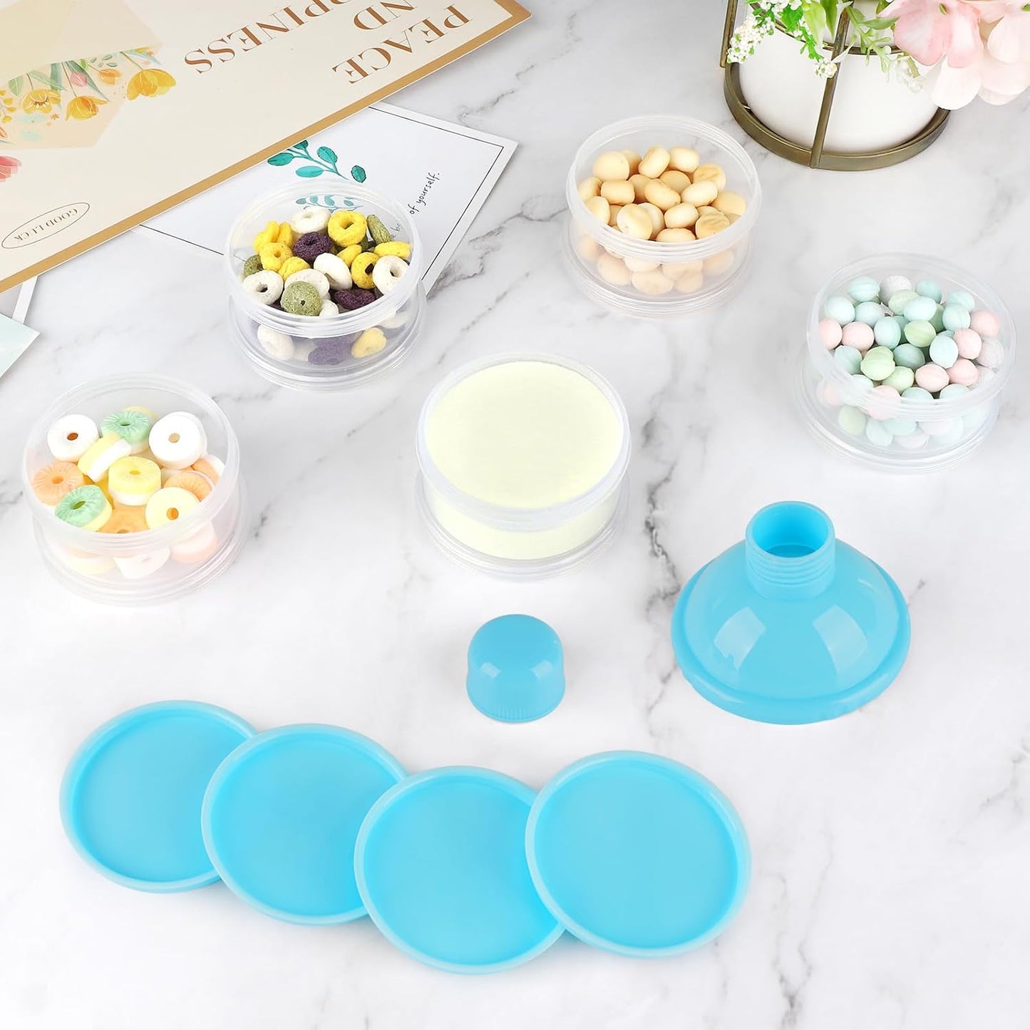 Accmor Formula Dispenser On The Go, 5 Compartments Stackable Formula Container for Travel, Baby Milk Powder Kids Snack Container, BPA Free