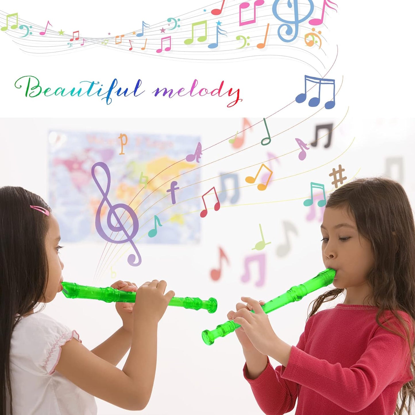 SANNIX 4 Pack 8 Hole Plastic Soprano Descant Recorder Instrument for Kids Beginner Eastar Recorder With Cleaning Rod, Instruction and Storage Bag, German Style (Clear Green)