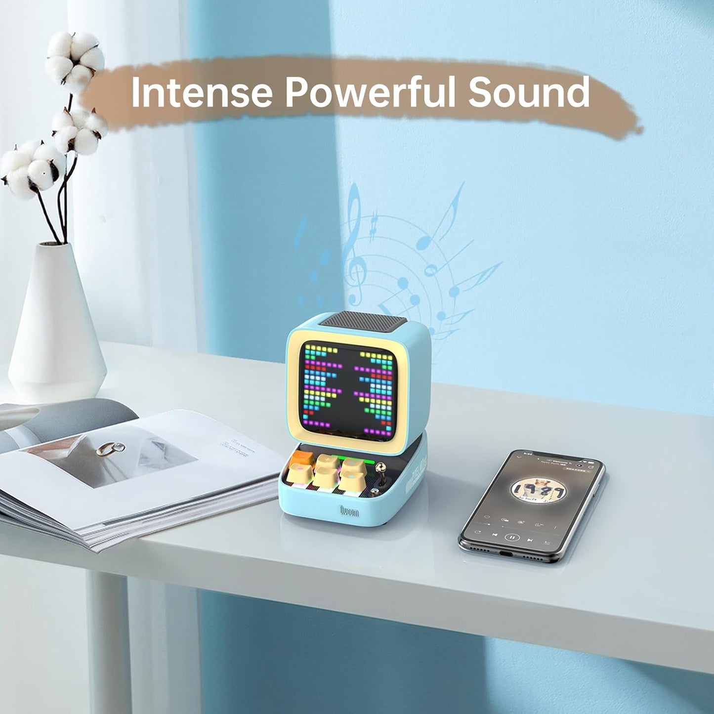 Divoom Ditoo Retro Pixel Art Game Bluetooth Speaker with 16X16 LED App Controlled Front Screen (Blue) …