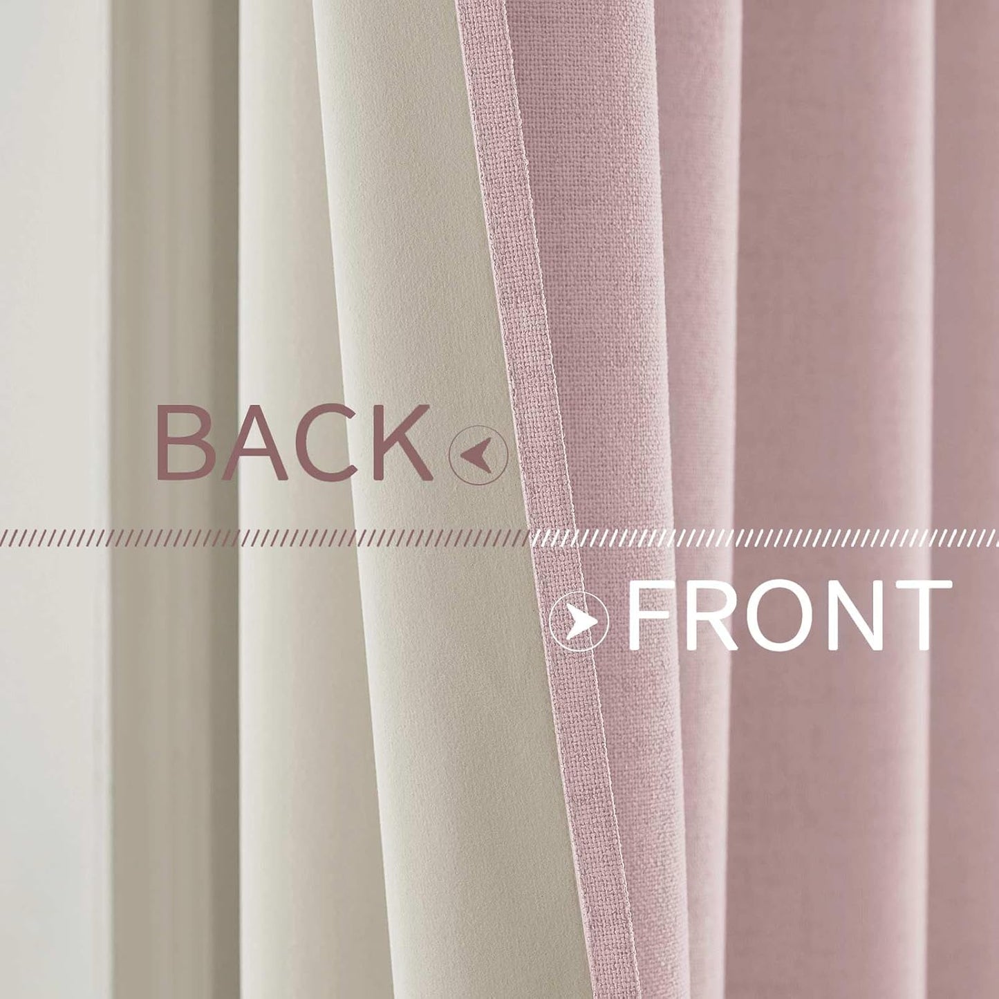 MIULEE Linen Texture Curtains for Bedroom Solid 100% Blackout Thermal Insulated Pink Curtains Grommet Room Darkening Drapes for Living Room Nursery 52x54 Inch (2 Panels)