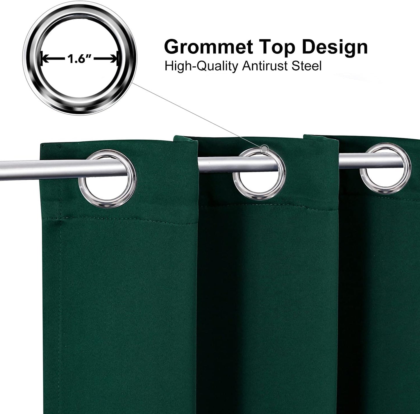 ChrisDowa Grommet Blackout Curtains for Bedroom and Living Room - 2 Panels Set Thermal Insulated Room Darkening Curtains (Forest Green, 42W x 84L)