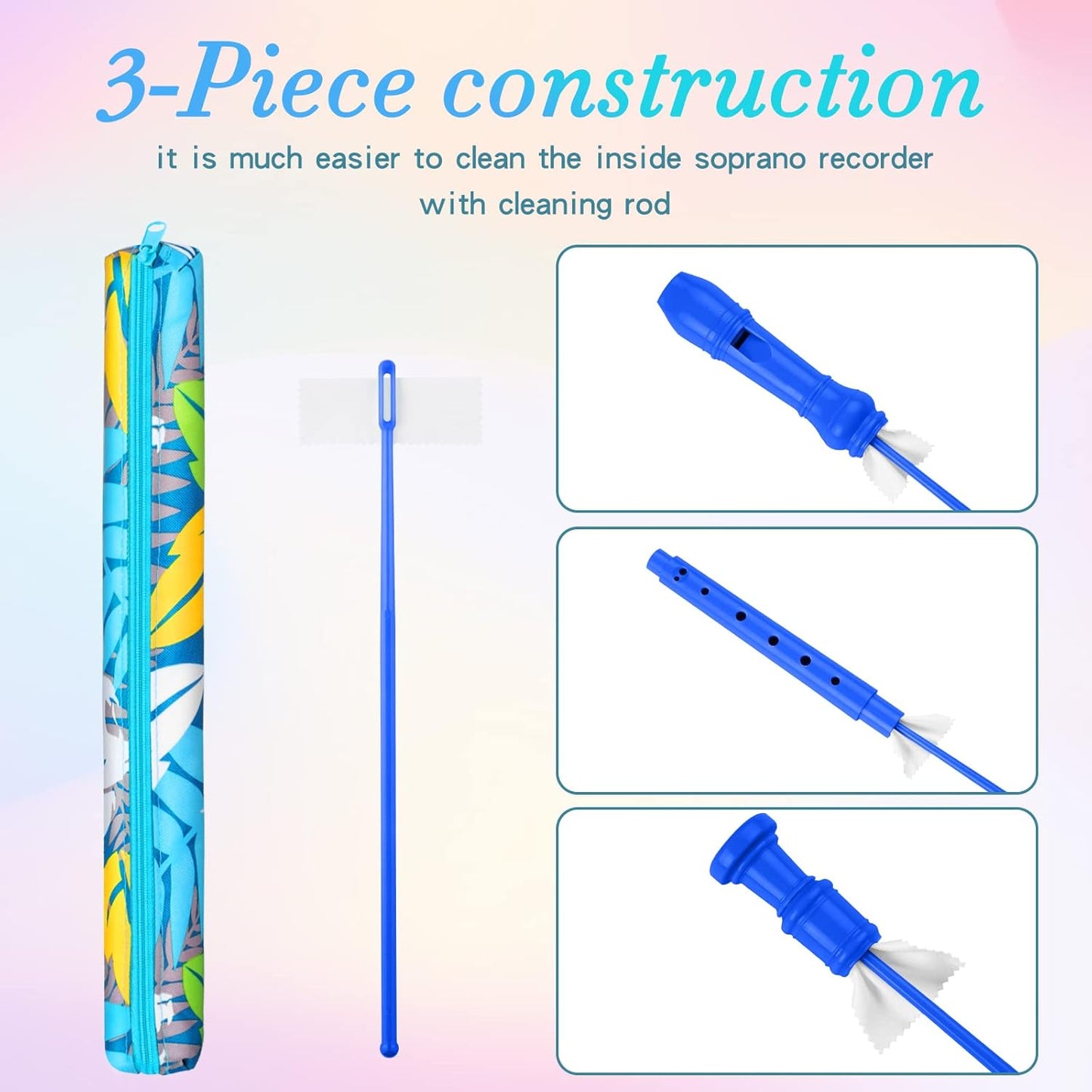 Soprano Recorder Instrument for Kids Beginners Student German Fingering C Key Recorder Instrument 3 Piece with Cleaning Rod and Bag Fingering Chart(Blue)