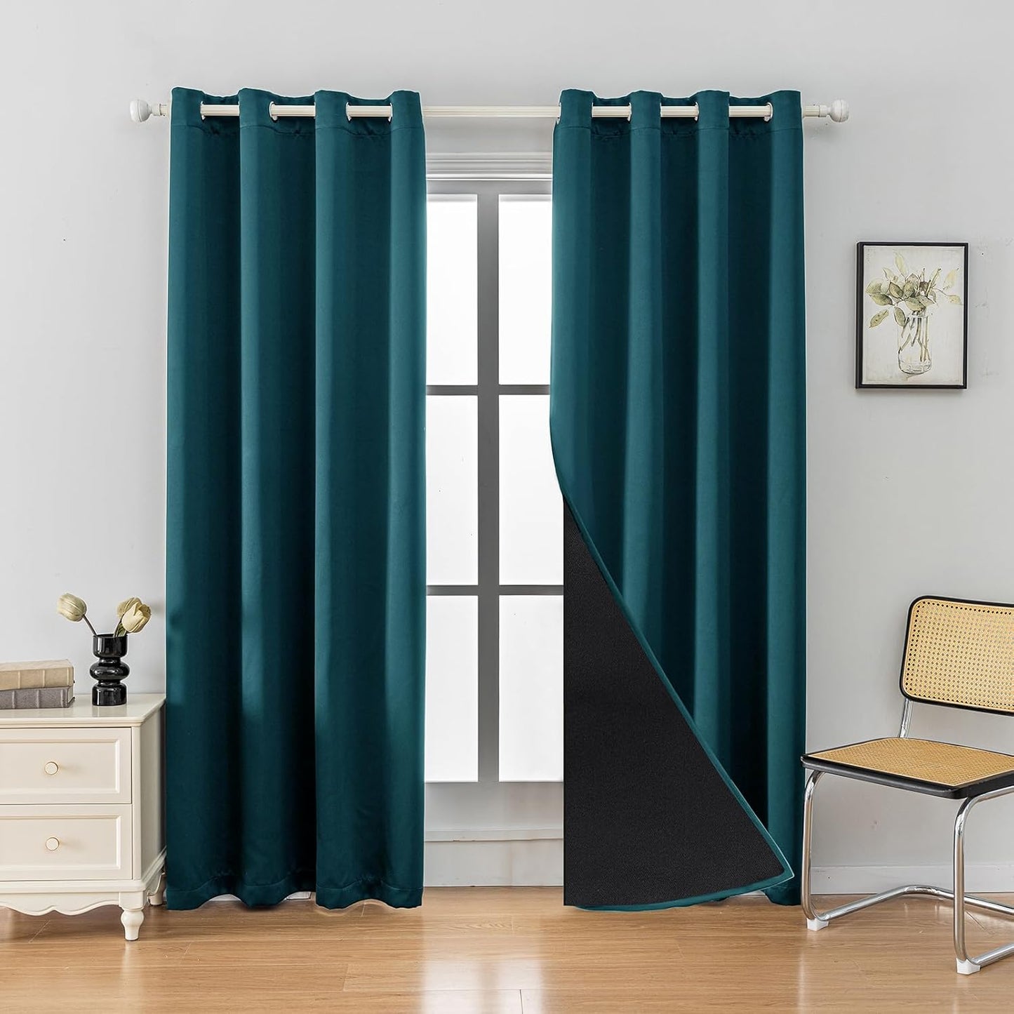 Anytime 100% Blackout Curtain Set, Thermal Insulated & Energy Efficiency Window Draperies for Guest Room, Full Shading Panels for Shift Worker and Light Sleepers（Greyish Blue, 2 Panels, 52W x 90L）