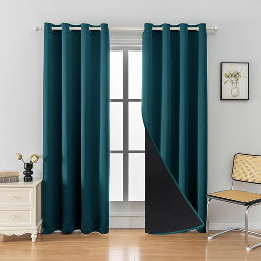 Anytime 100% Blackout Curtain Set, Thermal Insulated & Energy Efficiency Window Draperies for Guest Room, Full Shading Panels for Shift Worker and Light Sleepers（Greyish Blue, 2 Panels, 52W x 120L）