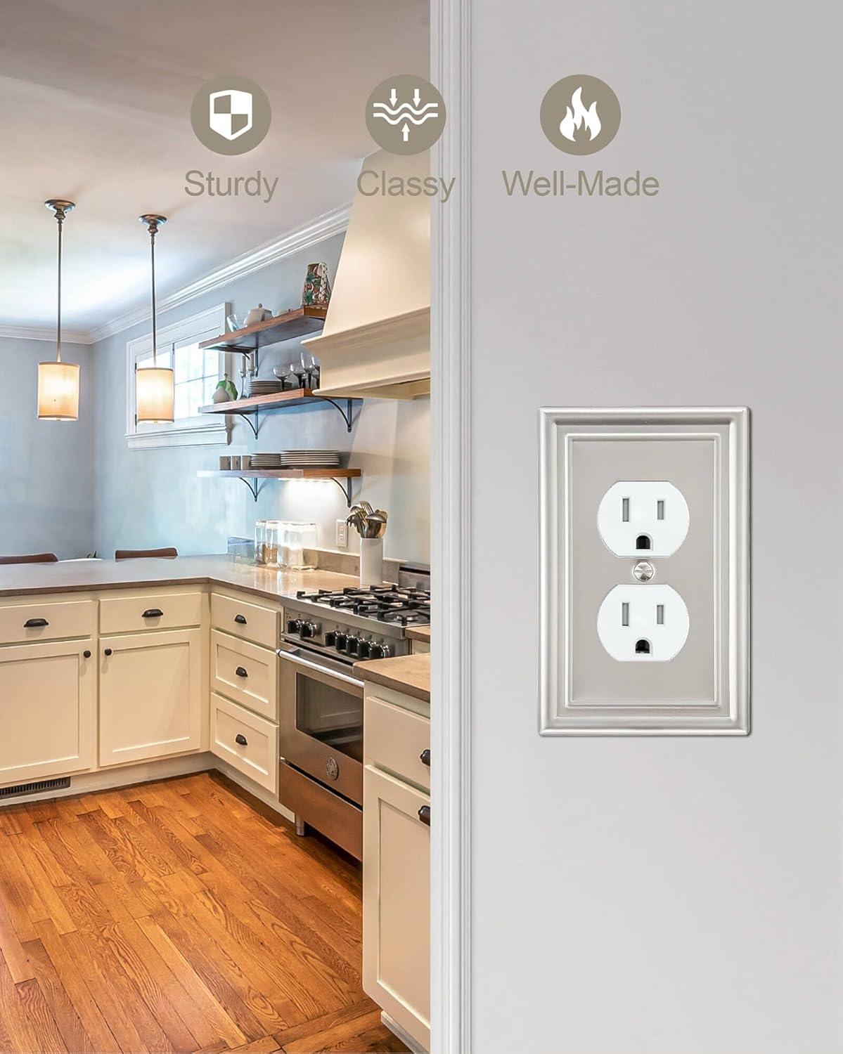 6-Pack Satin Nickel Outlet Cover, Single Duplex Wall Plate for Electrical Outlet, Light Switch, Durable Metal, 3.15''*4.88'', Midsize