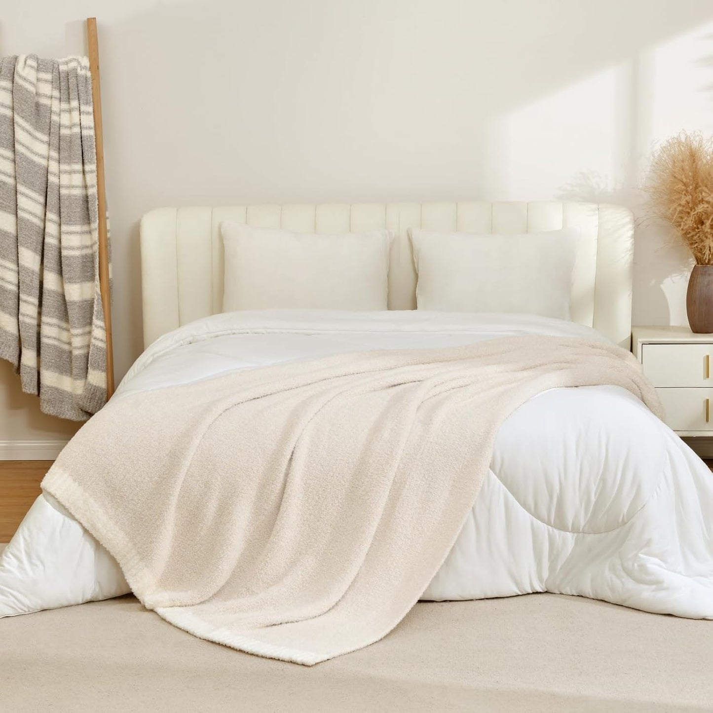 Snuggle Sac Buttery Ivory Bedding Blankets Twin Size 60x80, Super Soft Blankets Warm Cozy Knit Fuzzy Plush Blanket for Sofa, Bed, Living Room, Heather Ivory, 60x80 inches