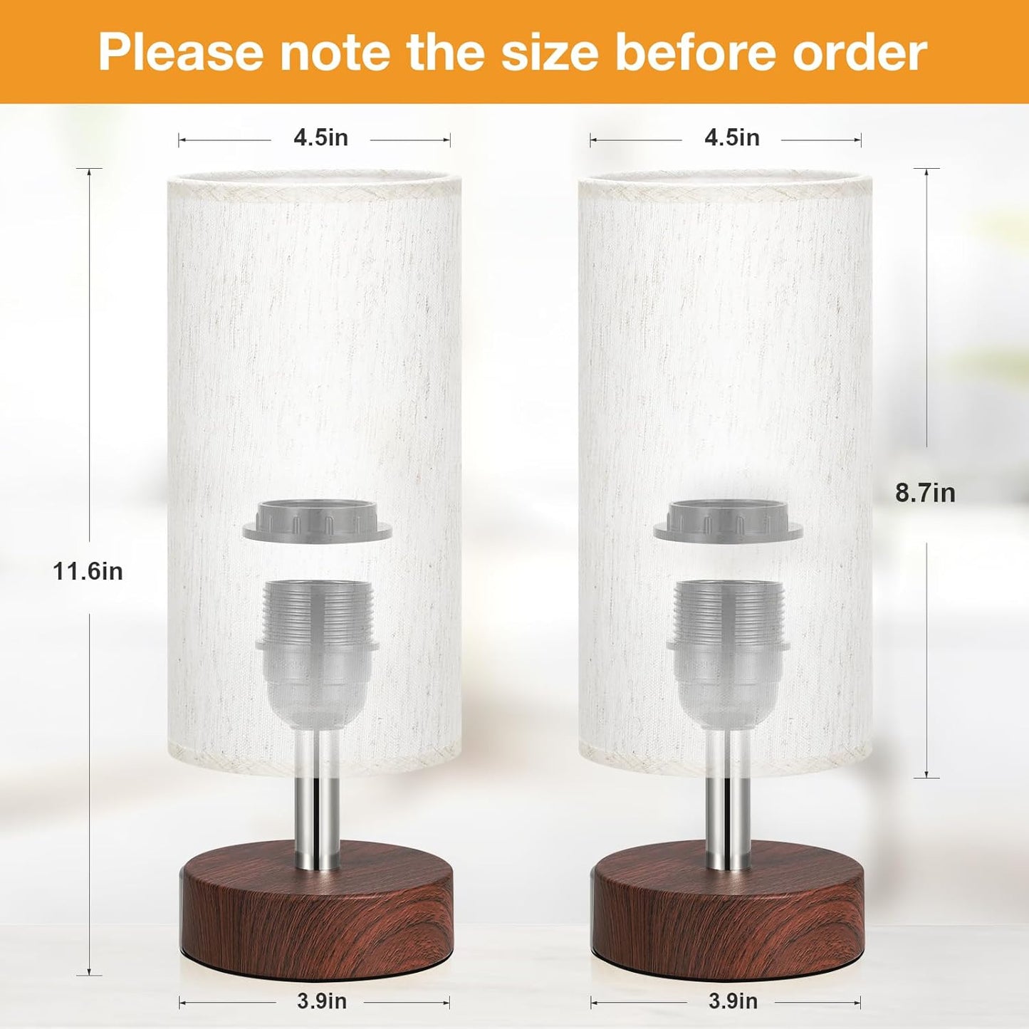 Small Table Lamp for Bedroom Set of 2 - Bedside Lamps for Night Stands, Minimalist Nightstand Light Lamp, Desk Lamps for Reading Room, Kids Room, Living Room, Office, Dorm
