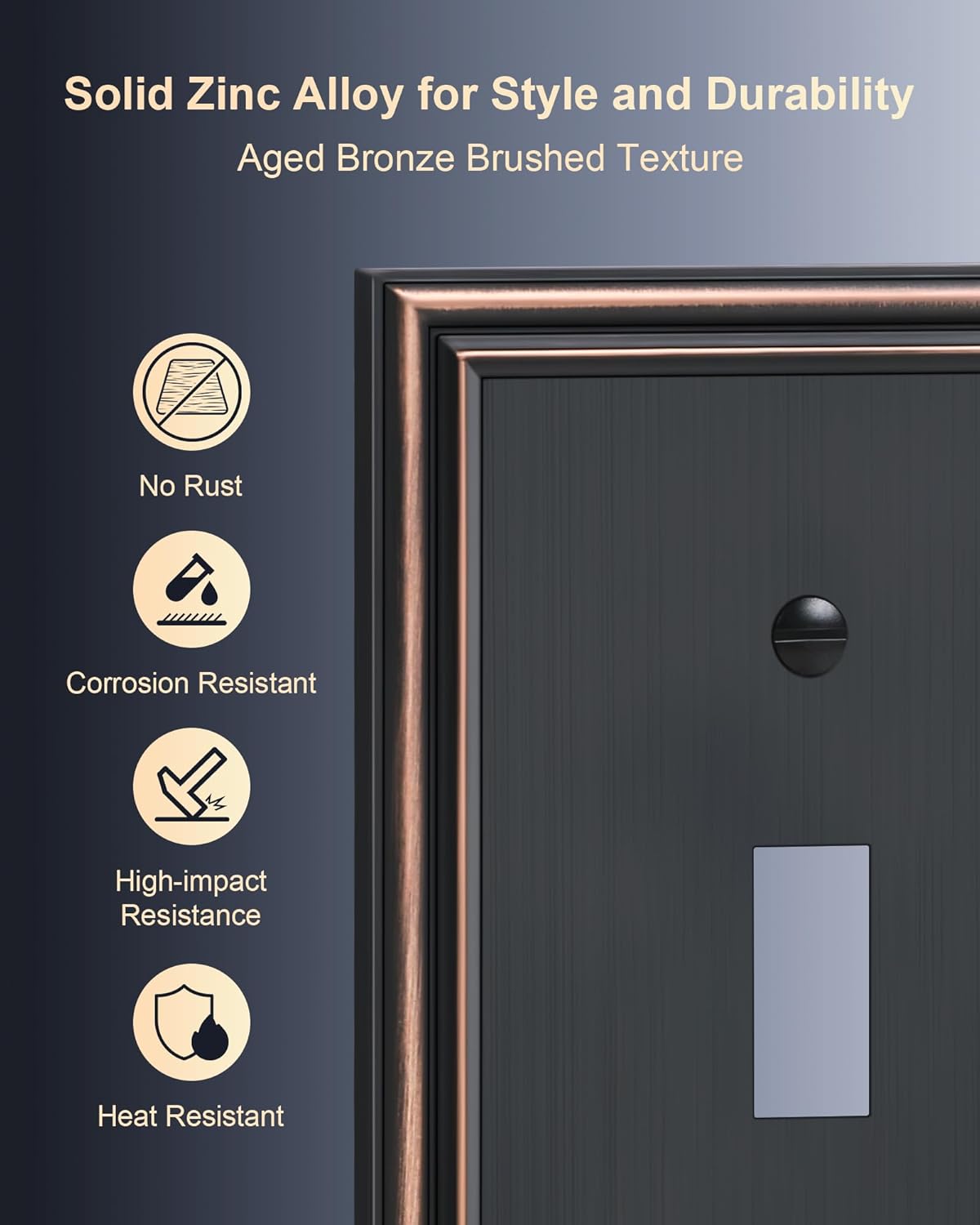 2-Pack Single Toggle Light Switch Cover Plate, Durable Solid Zinc Alloy Decorative Switch Plate Covers, Aged Bronze 1 Gang Wall Plate, Corrosion Resistant