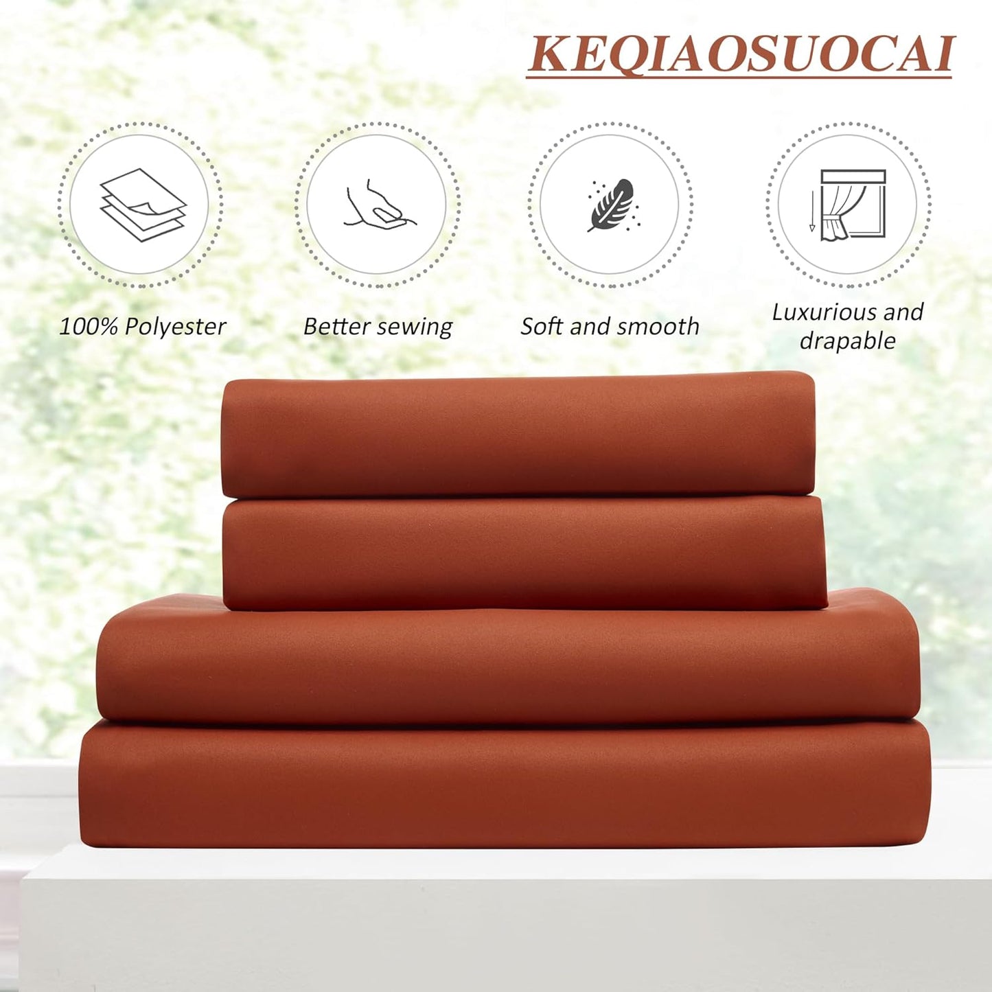 KEQIAOSUOCAI Burnt Orange Blackout Pleated Curtains Short 2 Panels Set 45 Inch Length for Small Windows, Pinch Pleat with Hooks, Boho Muted Ochre Orange Curtain for Bedroom W40 x L45