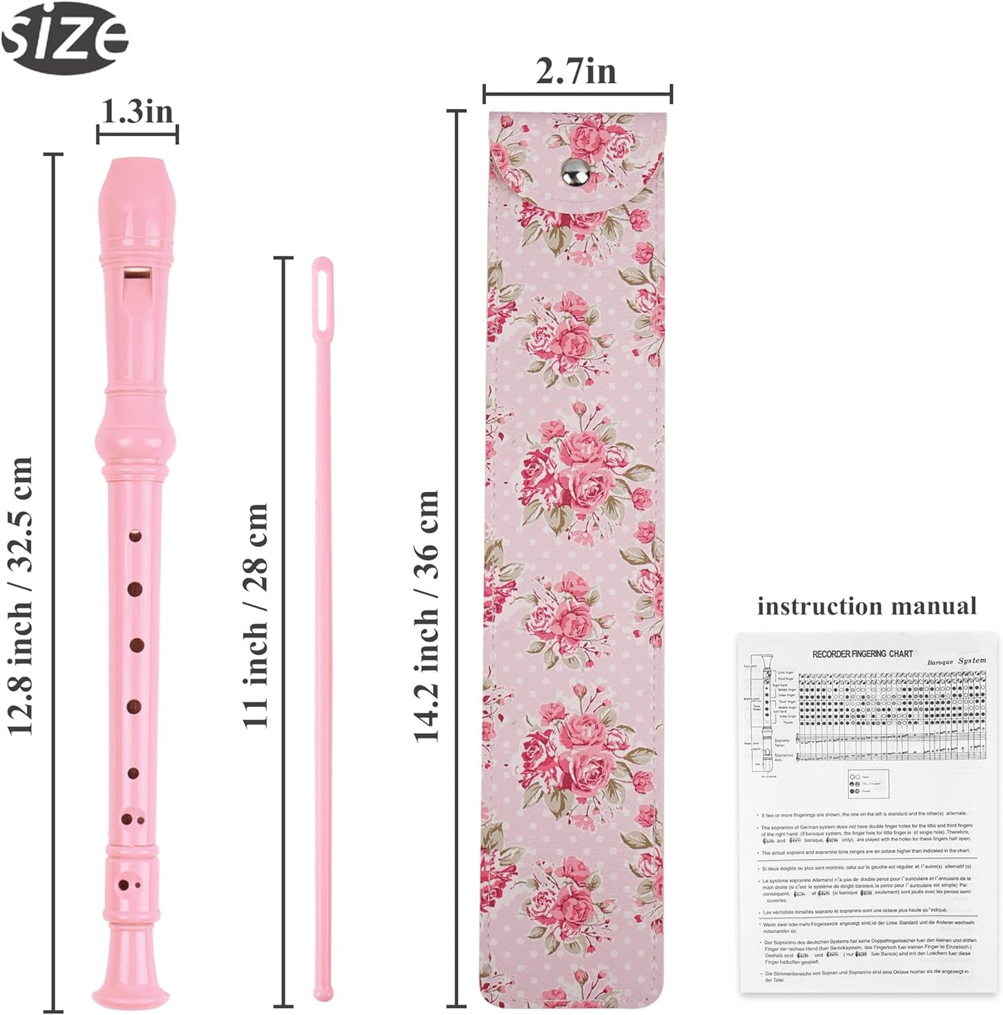 Recorder Instrument for Beginner Kids Adults,8-Hole Soprano Descant Recorder Music Flute with with Cleaning Rod & Leather Case For School Student Home Entertainment(2-Pink Rose)