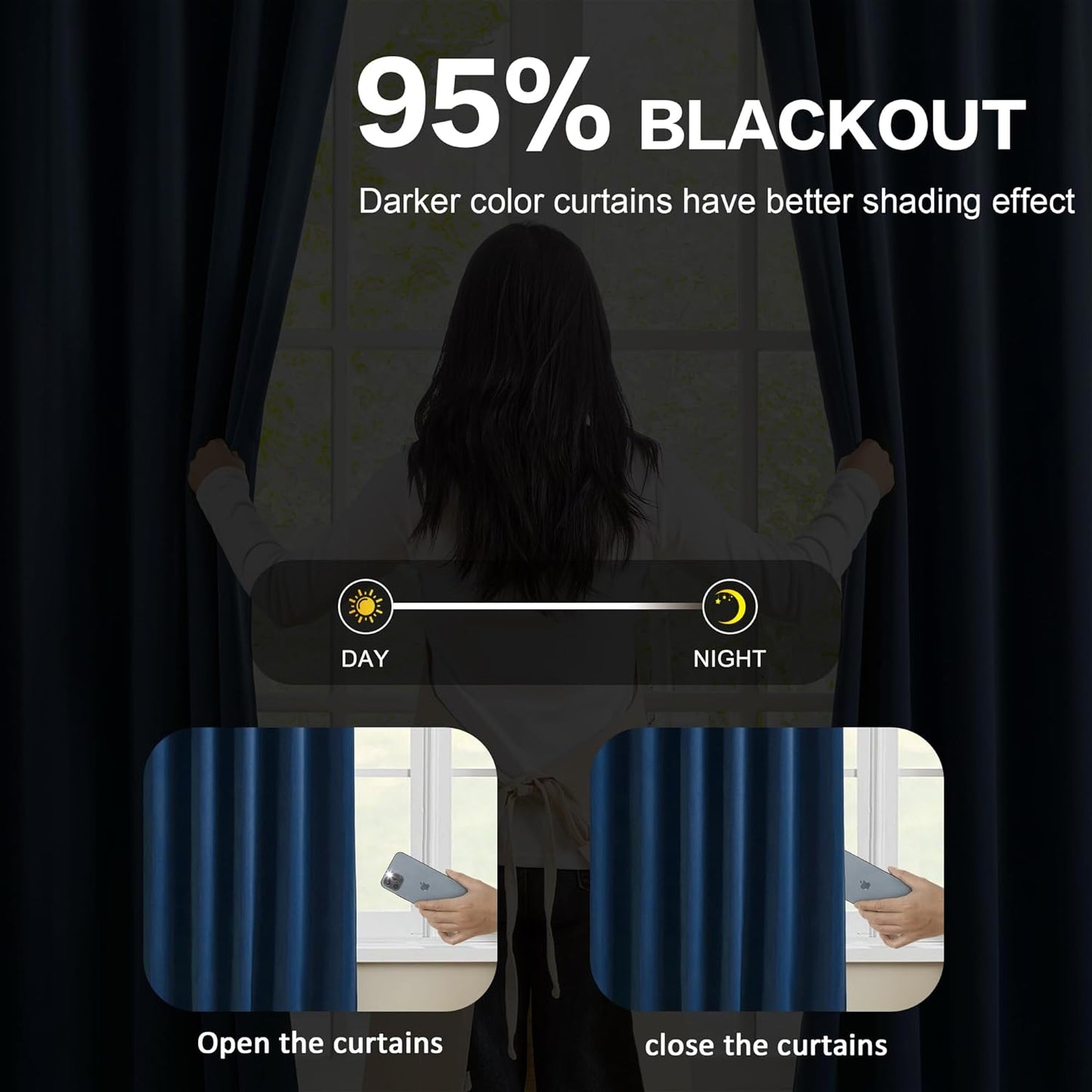 Pinch Pleated Curtains 104 Inches Long 2 Panels Set, Dark Indigo Blue Drapes Thermal Insulated Blackout Room Darkening Curtains for Bedroom,Window Draperies with Hooks(Navy Blue,40x104-inch)