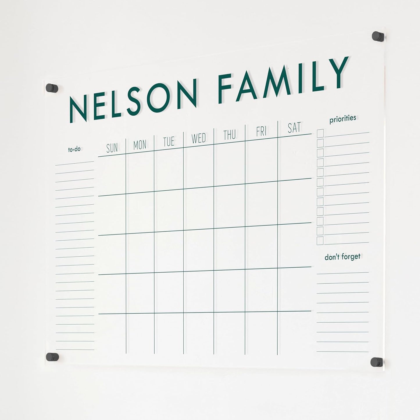 Personalized Clear Acrylic Calendar for Wall, Calendar Whiteboard for Wall, Dry Erase Wall Calendar, Wall Calendar Organizer System for Home (Block, Jade, 38"W x 26"H)