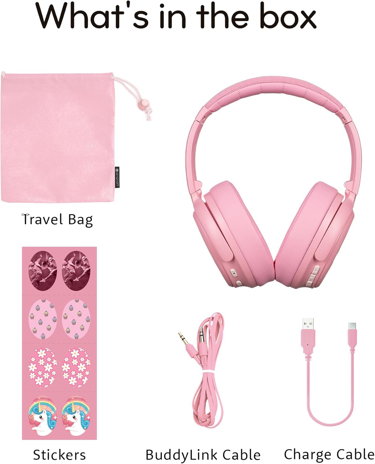 BuddyPhones Cosmos Fun | Wired or Wireless Foldable ANC Bluetooth Headphones + Microphone - SafeAudio Volume-Limiting Options, for Toddlers to Young Adults (Pink)