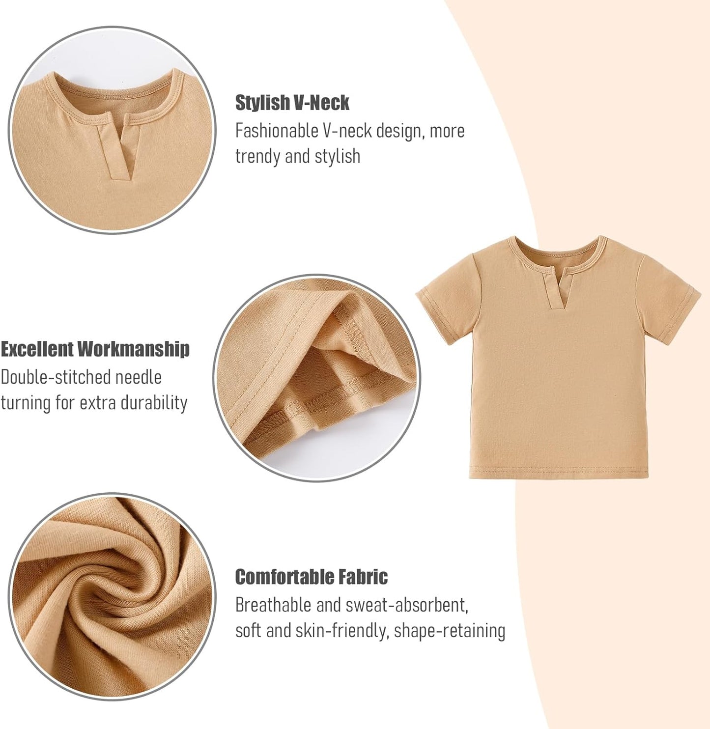 OPAWO Toddler Boy Shirts 3 Pack, V-Neck Short Sleeve Toddler Tshirts, Blank Baby Tee Shirts Summer Tops 12 Months-5T