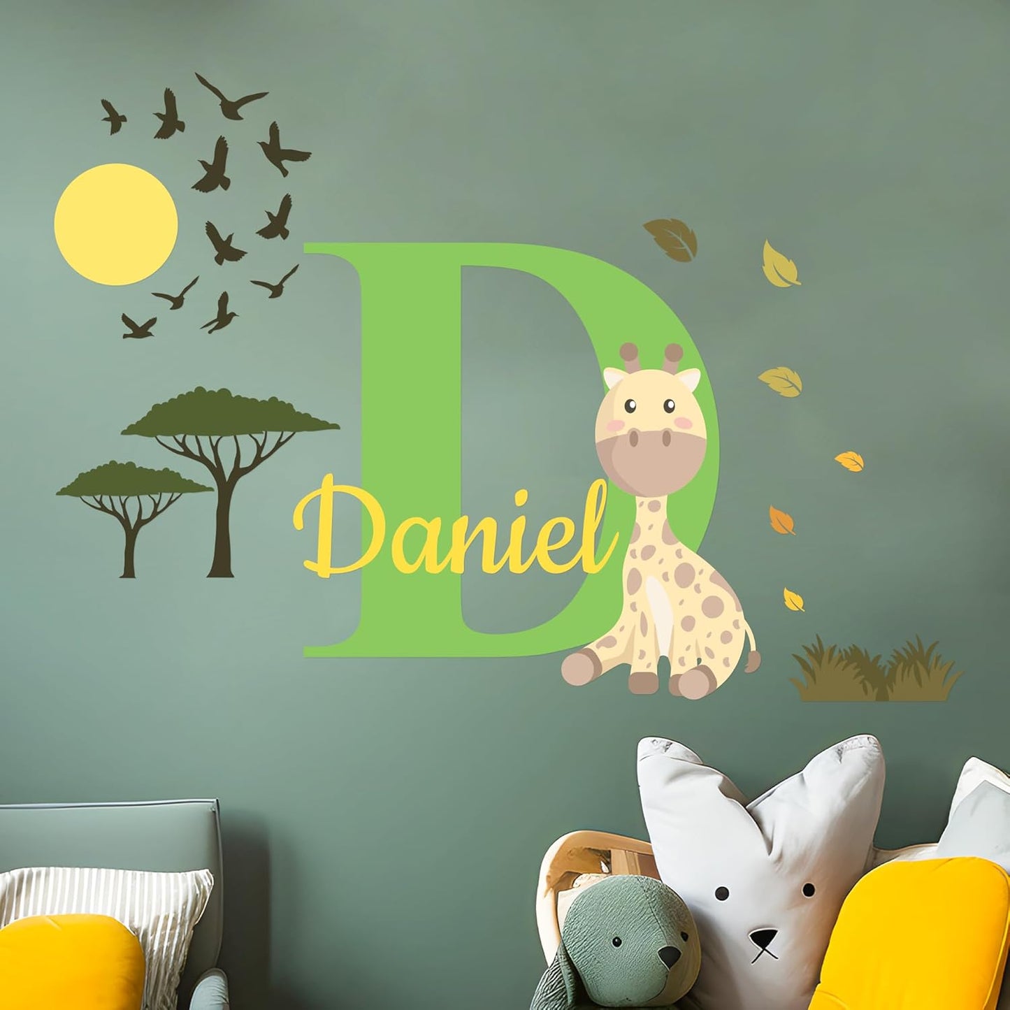 CRYPTONITE Personalized Name Jungle Animals Vinyl Wall Decor I Nursery Wall Decal for Baby Boy & Girl Decoration I Stickers for Kids I Multiple Options for Customization (B. Giraffe)