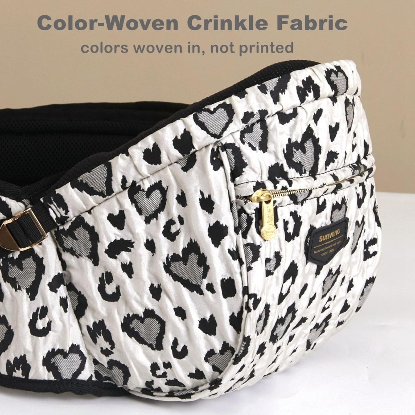 SUNVENO Baby Hip Carrier with Hip Seat, CPC-Certified, Ergonomic Infant Carrier for Newborns & Toddlers up to 45 lbs, Adjustable Waistband, Multiple Pockets, All-Season, Grey,Leopard Print