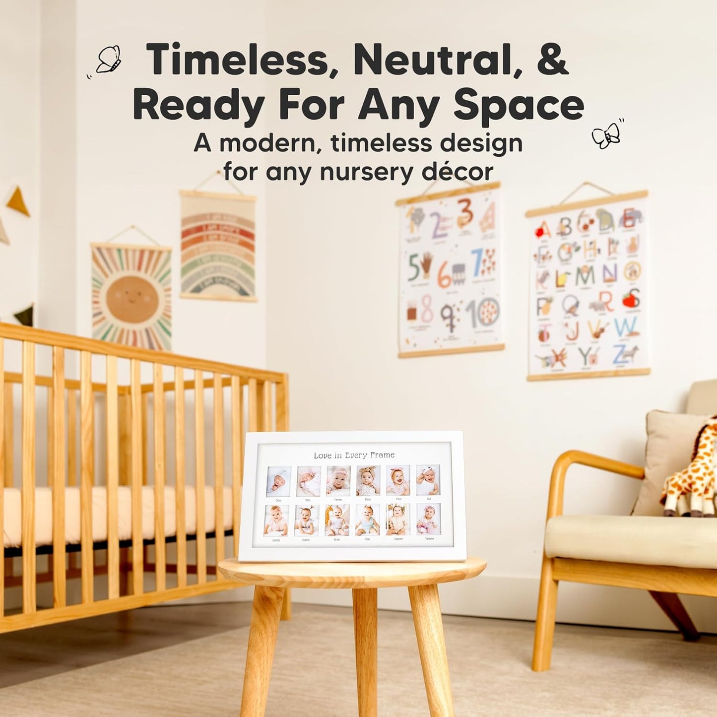 My First Year Photo Frame,12 Months Baby Picture Frame for Newborn Girl,Boy-Baby Shower Gifts Keepsakes,Monthly Baby's One Year Birthday Milestone,1st Nursery Photo Collage Display Board(Alpine White)