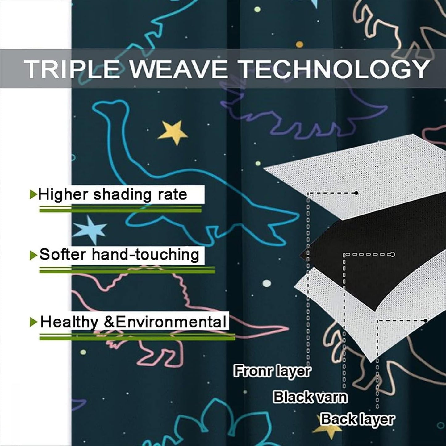 Cartoon Colorful Dinosaur Curtains for Kids Boys Girls Home Decor, Astronaut Funny Outer Space Star Blackout Rod Pocket Window Drapes for Bedroom Living Room W36xL63in 2 Panels