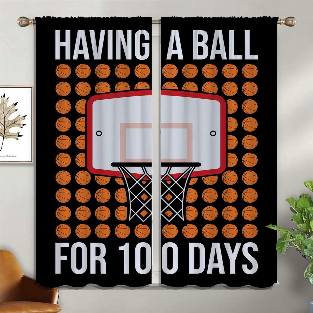 Basketball Blackout Curtains for Boy Girl Room Darkening Decor,Sports Themed Hoop and Many Basketballs Bedroom Living Room Home Rod Pocket Thermal Insulated Window Curtain/Drapes Panel,84x72 Inch…