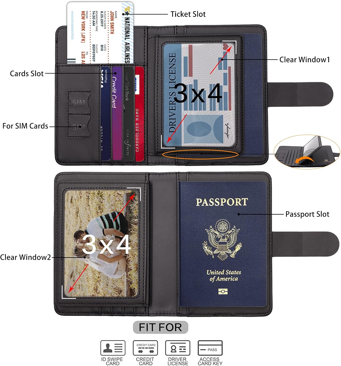 Melsbrinna Rfid Passport Holder for Travel women/Men, Cute Passport Wallet Rfid Blocking Card Slots, Rfid Passport Cover/CaseTravel Wallet, Passport Book Holder (1, Black)