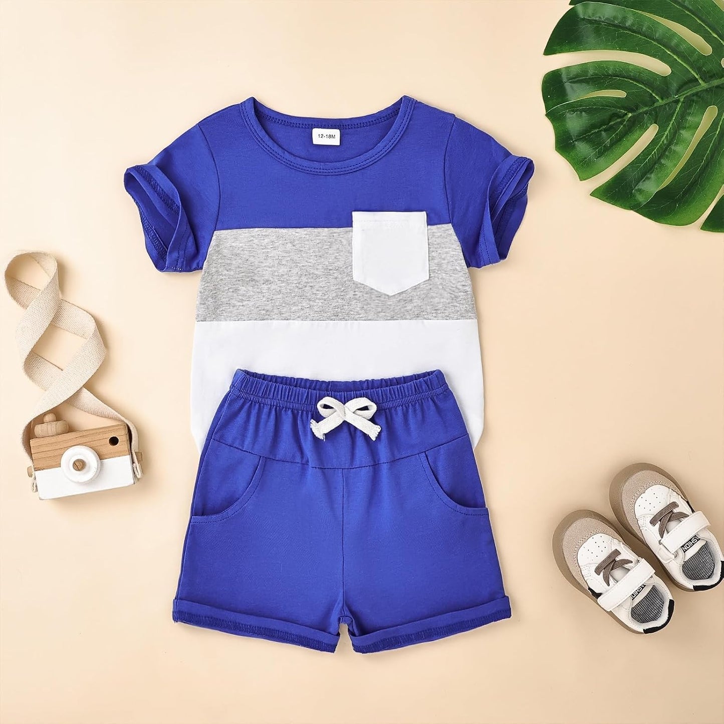 Baby Boy Clothes Toddler Boy Summer Outfits Short Sleeve Patchwork Top T-shirt & Pocket Pant Set 2 Piece 12 Months-4T
