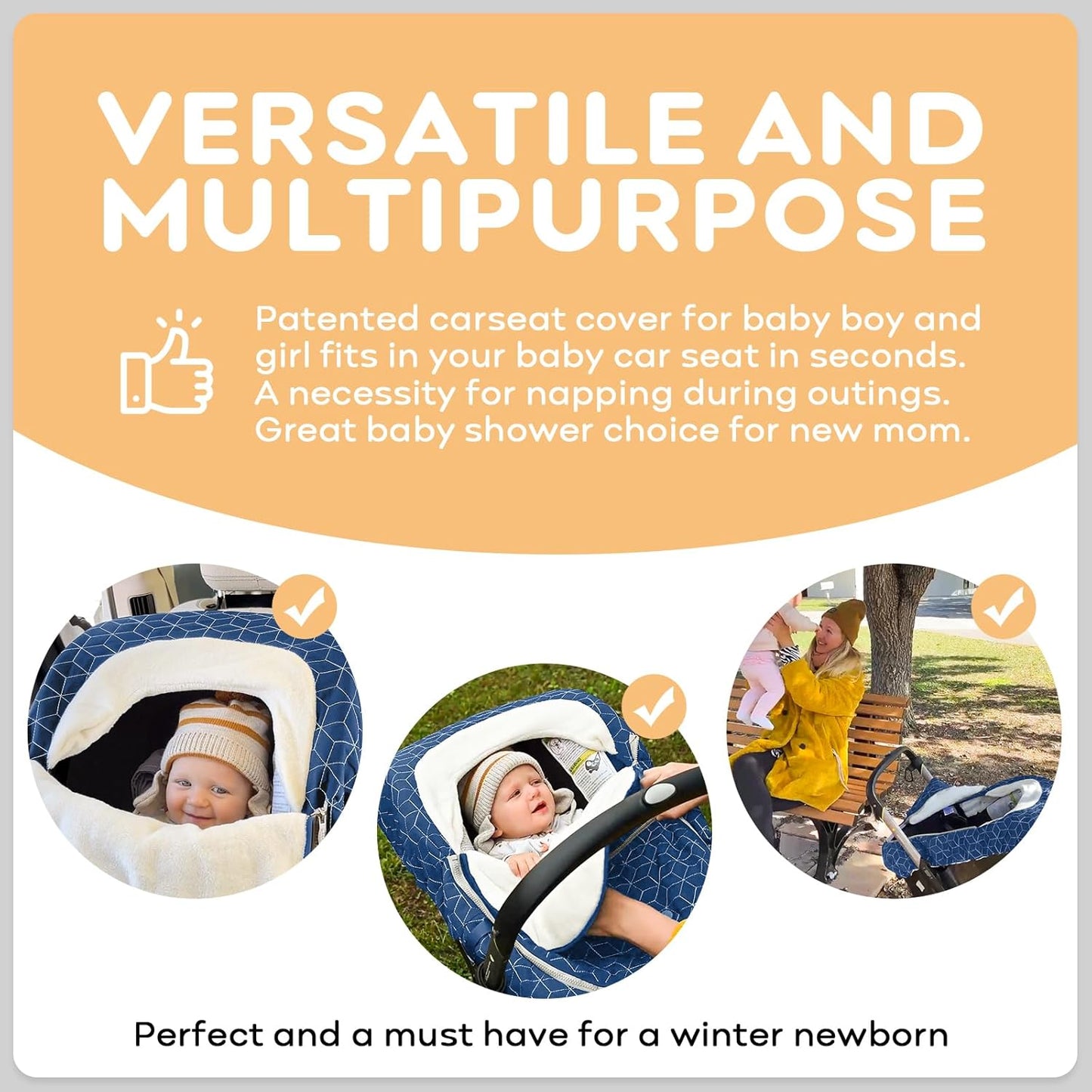 Yoofoss Baby Car Seat Cover - Winter Carseat Canopy Protects Baby from Cold Wind, Super Warm Plush Fleece Carrier Cover for Infant Boys & Girls (Blue)