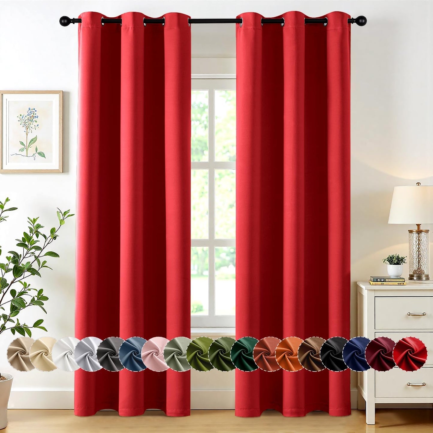 MIULEE Christmas Red Blackout Curtains for Bedroom Living Room 84 Inches Long 2 Panels, Thermal Insulated Room Darkening Drapes Solid Grommet Top Light Blocking Window Treatments 40x84 Inch
