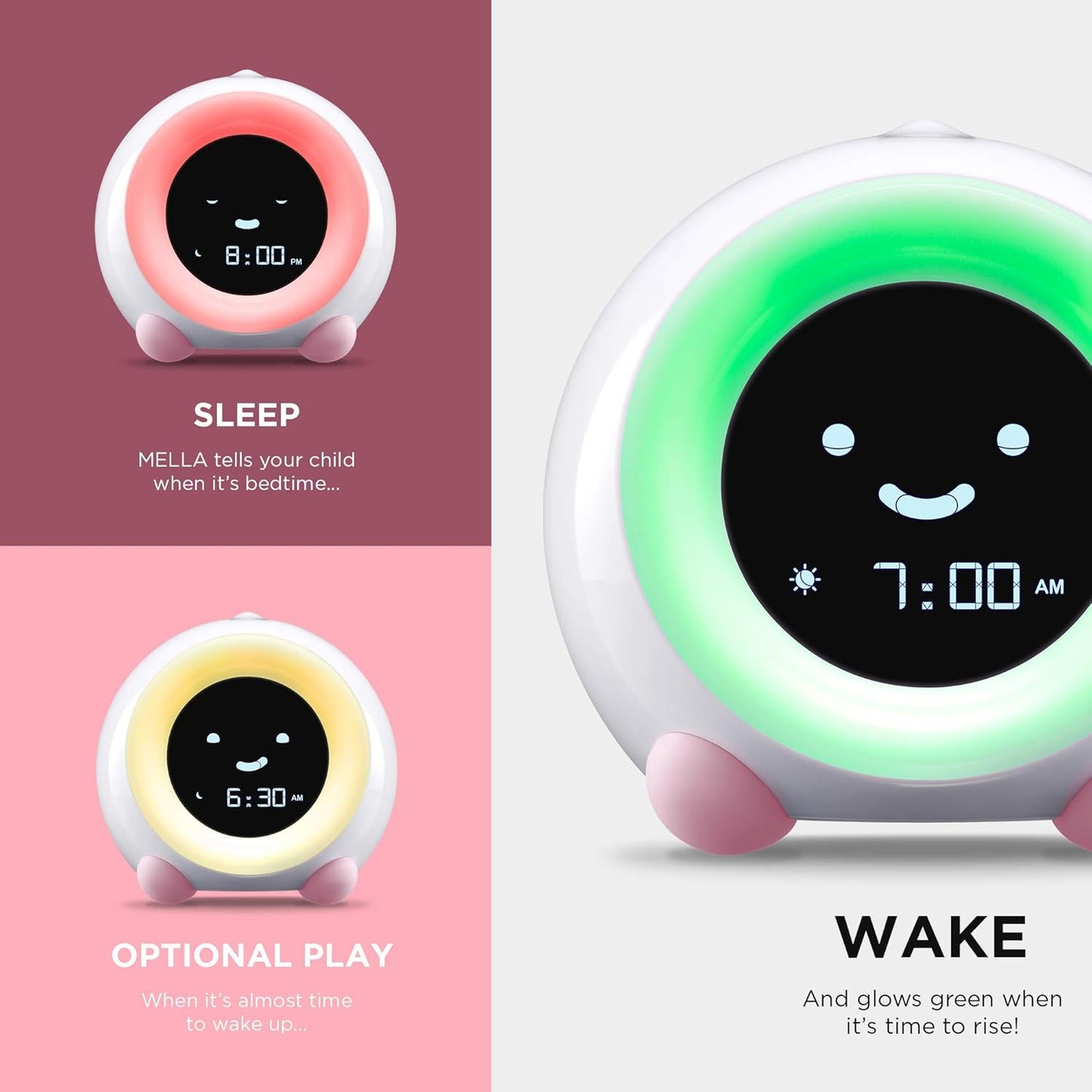 LittleHippo Mella: Kids Alarm Clock, Ready to Rise Children's Sleep Trainer, Night Light, Sound Machine and OK to Wake for Toddlers and Kids - Blush Pink (Updated 2025)