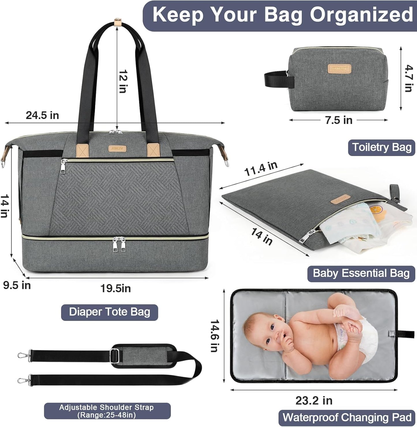 ITIEZY Diaper Bag Tote for Baby - Large Mommy Bag with Portable Changing Pad Pacifier Case, Hospital Bags Travel Baby Bag