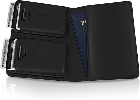 Kings Loot Passport Holder Wallet | RFID Protected Leather Travel Wallet with Built-in Trackable Holder | Holds 1-6 Cards & Passport | Slim & Stylish Wallets (Onyx Black)