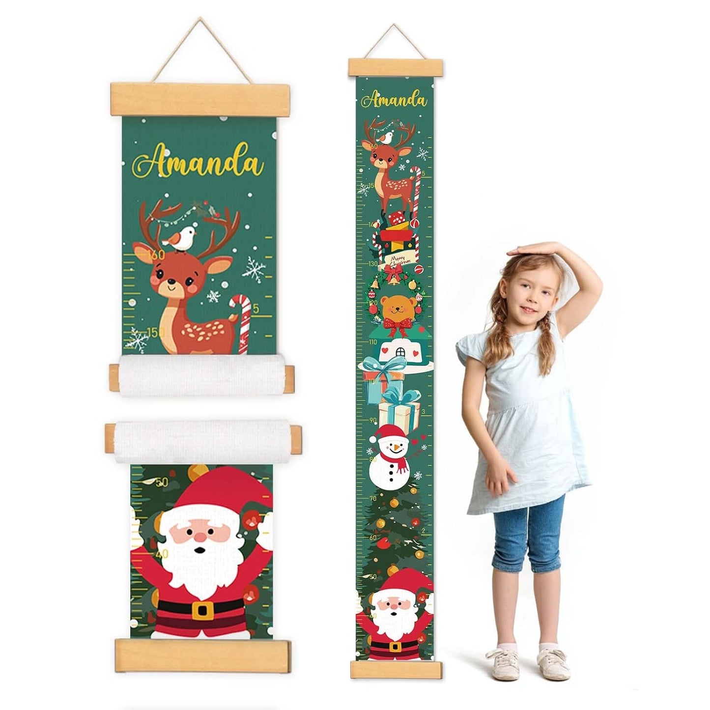 Personalized Name Growth Chart for Wall, Christmas Deer Height Chart, Waterproof Canvas Measure Wall Ruler Removable, Nursery Wall Decor for Baby Kids Toddlers,Christmas Gifts for Kid