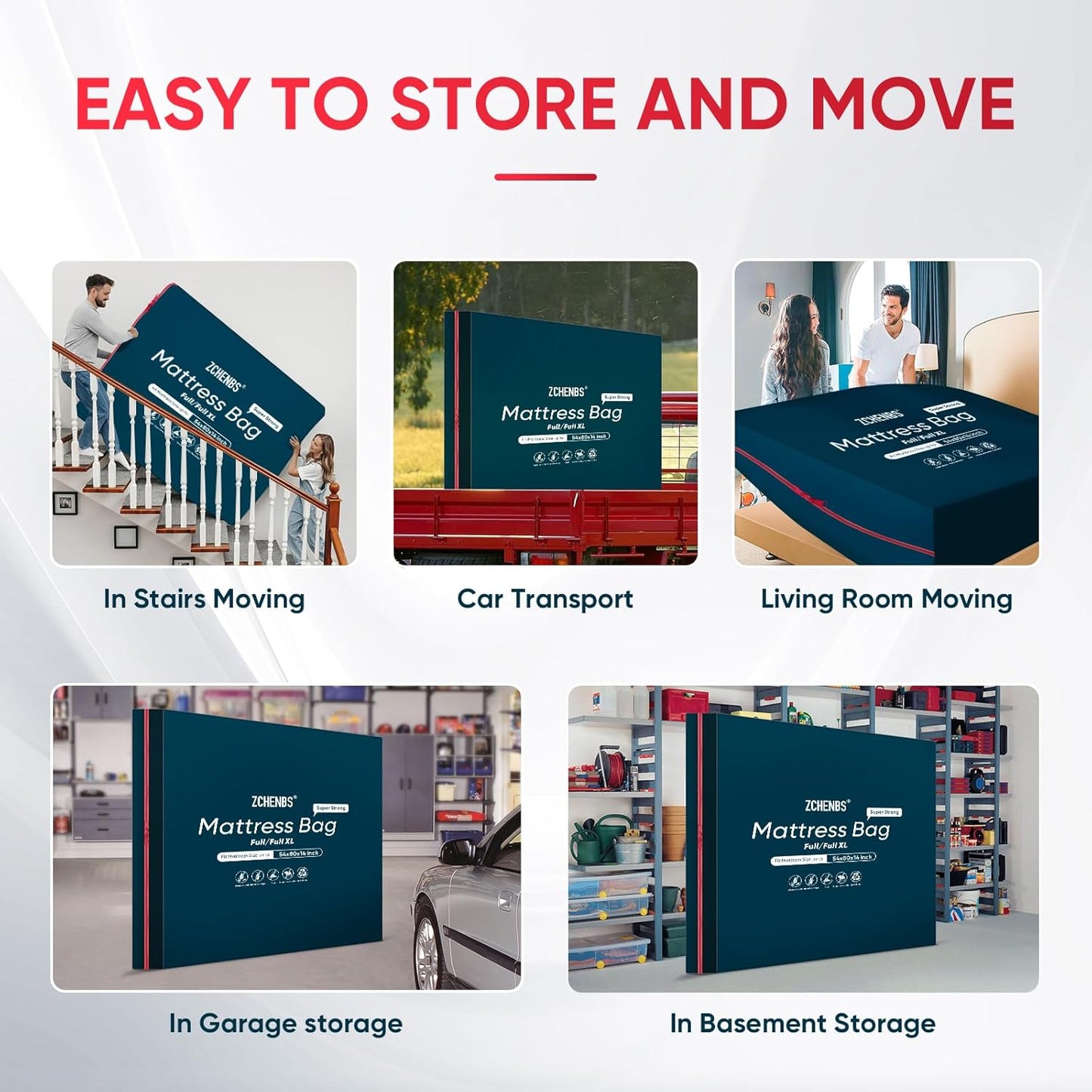 ZCHENBS® – Mattress Bags for Moving and Storage,Mattress Bag with Zippers,5 Mil Ultra-Thick Bed Bag,Waterproof,Anti-Tear,Heavy-Duty Mattress bag (Black, Full/Full XL-(2 Pack))