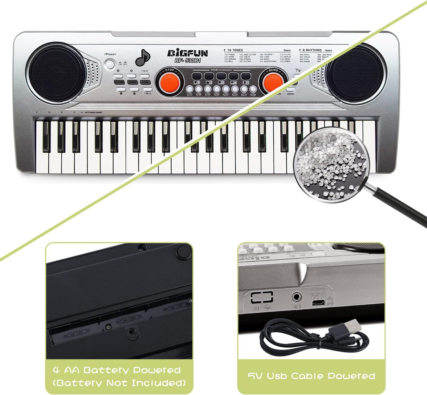 Raimy Piano Keyboard for Kids 49 Keys Portable Keyboard Piano Early Learning Educational Electronic Musical Instrument Toys Gifts for 3 4 5 6 7 8 9 Year Old Boys and Girls (Silver)