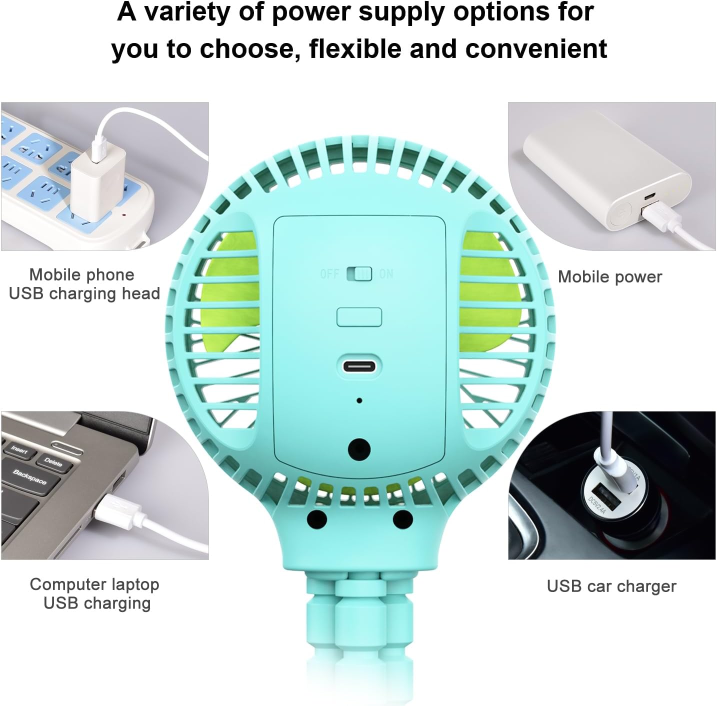 HomeLifairy Portable Stroller Fan, USB or Rechargeable Battery Operated with 3 Speeds and 360°Rotate, Cooling Clip On for Baby Crib Travel Car Seat Blue
