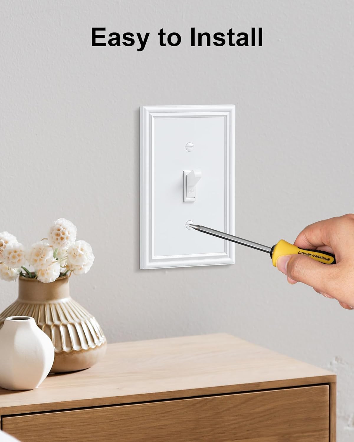 4-Pack Single Toggle Light Switch Cover Plate, Durable Solid Zinc Alloy Decorative Switch Plate Covers, Pure White 1 Gang Wall Plate, Corrosion Resistant