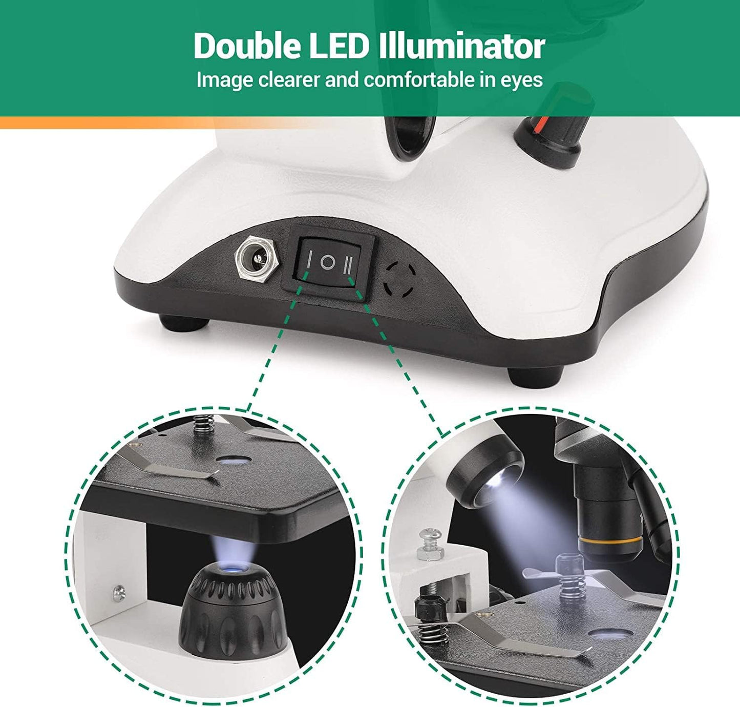 BNISE Microscope kit for Kids Adults Students, 40X-2000X Magnification, Prepared Slides Kit, Dual LED Illumination, All Glass Optics, and Cordless Capability for Children Beginner