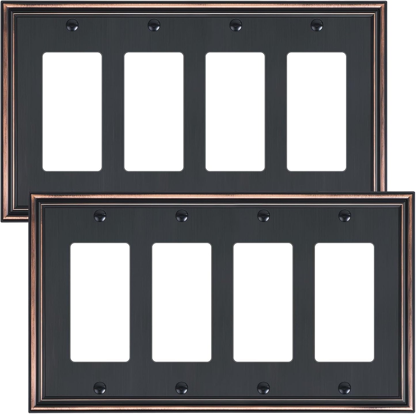 2-Pack Quad Decorator Outlet Cover Plate, Zinc Alloy Decorative Aged Bronze Switch Plates and Outlet Covers, 4 Gang Wall Plates for Electrical Outlets, Receptacle, GFCI Outlet, Dimmer Switch