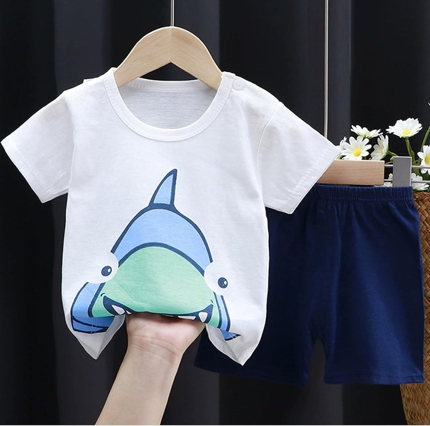 Baby Toddler Boys 4 Pieces T-shirts and Shorts Dinosaur Tops & Shorts Summer Outfits