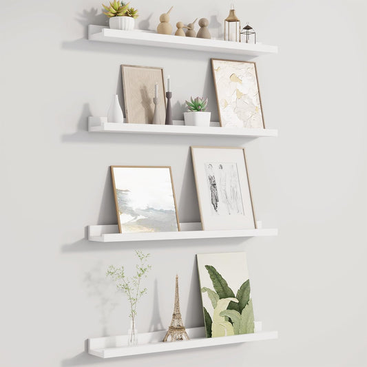Picture Ledge Shelf for Wall, Floating Shelves Set of 4, 24 Inch Long Nursery Book Shelves for Toys Storage, Kids Bookshelf Wall Mounted for Books Photo Frames, White